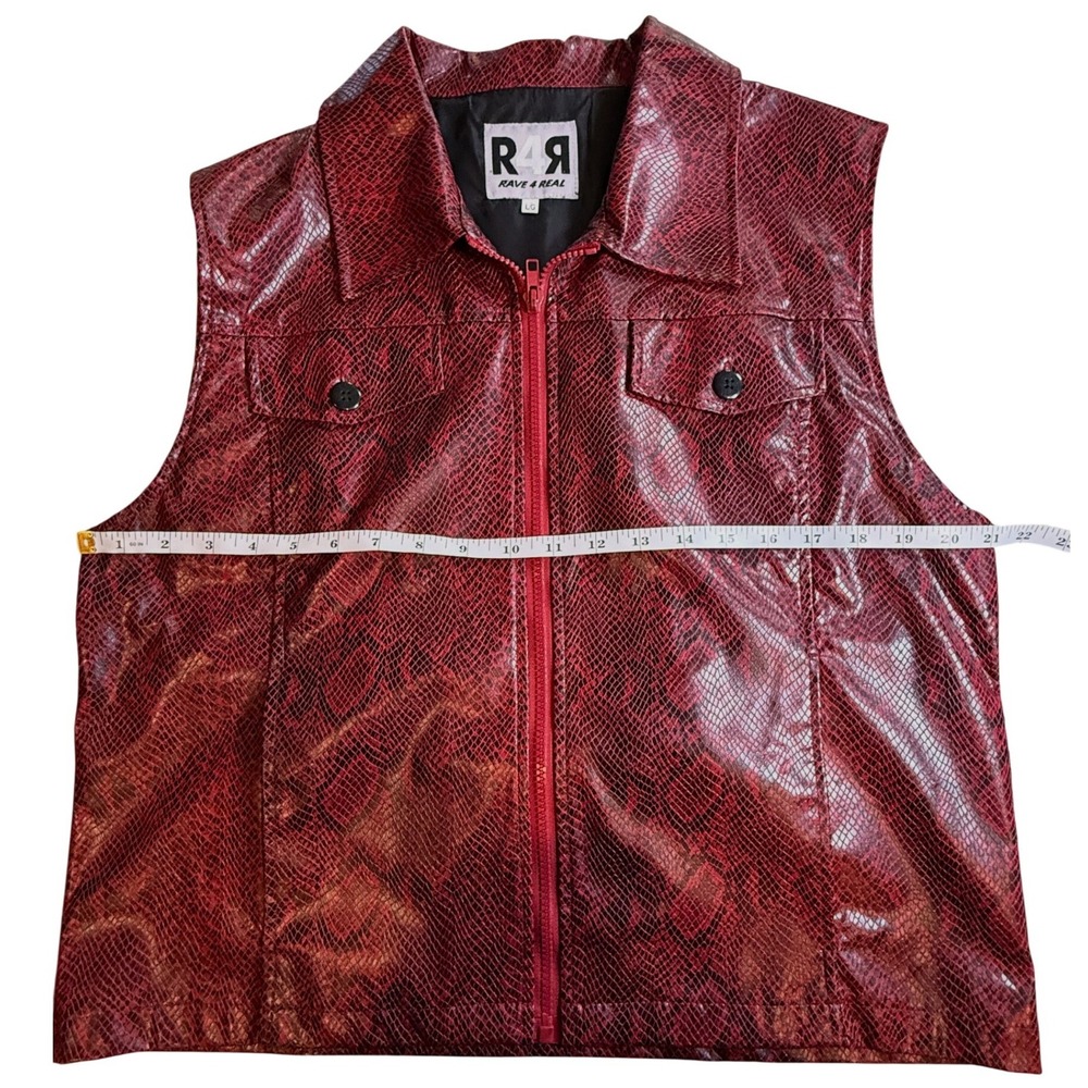 Rave 4 Real Red Snakeskin Faux Leather Zip Up Vest Mens Large Y2K Clubwear - Picture 5 of 6